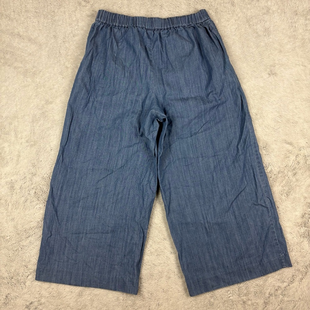 J. Crew Women Wide-Leg‎ Cropped Chambray Pants Pull On Coastal BeachyNautical 6P - Picture 10 of 11